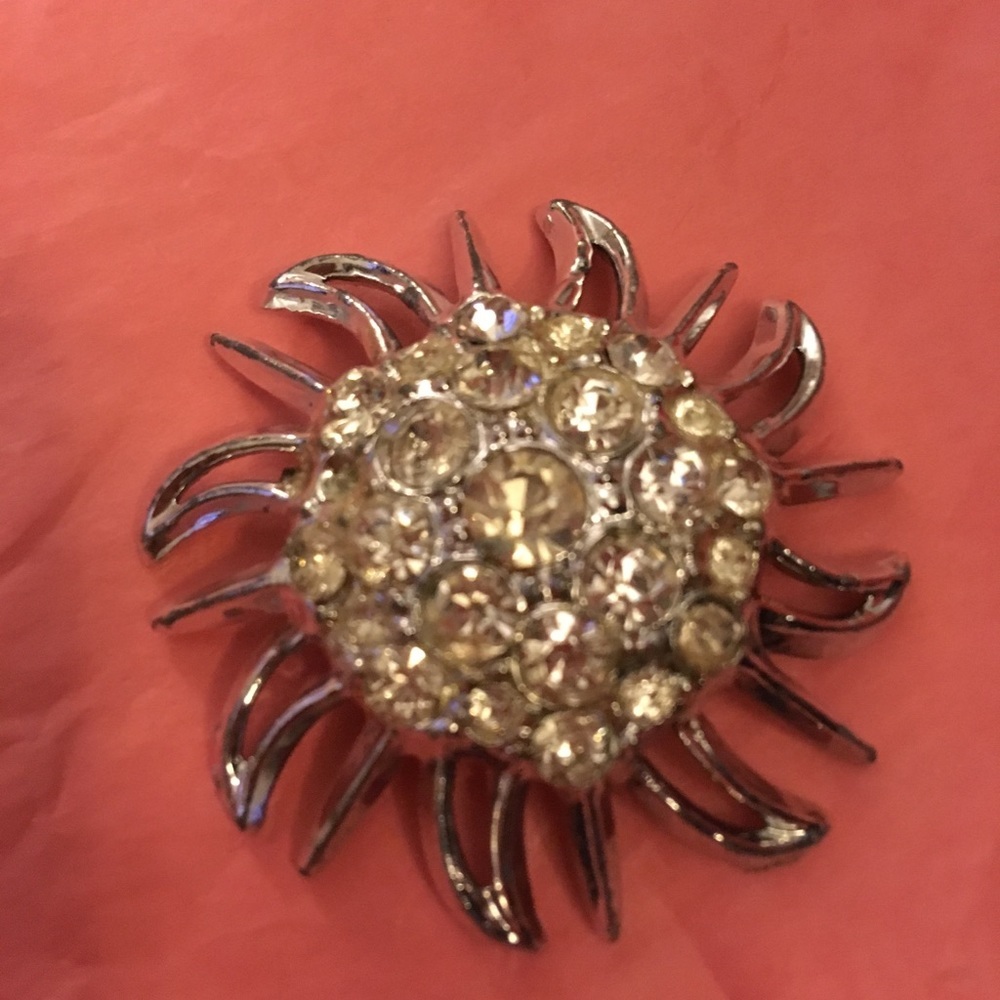 Vintage sun rhinestone brooch